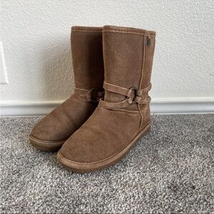 Bearpaw Adele Winter Boots Womens Size 7 Brown Suede Leather Sheepskin Lining